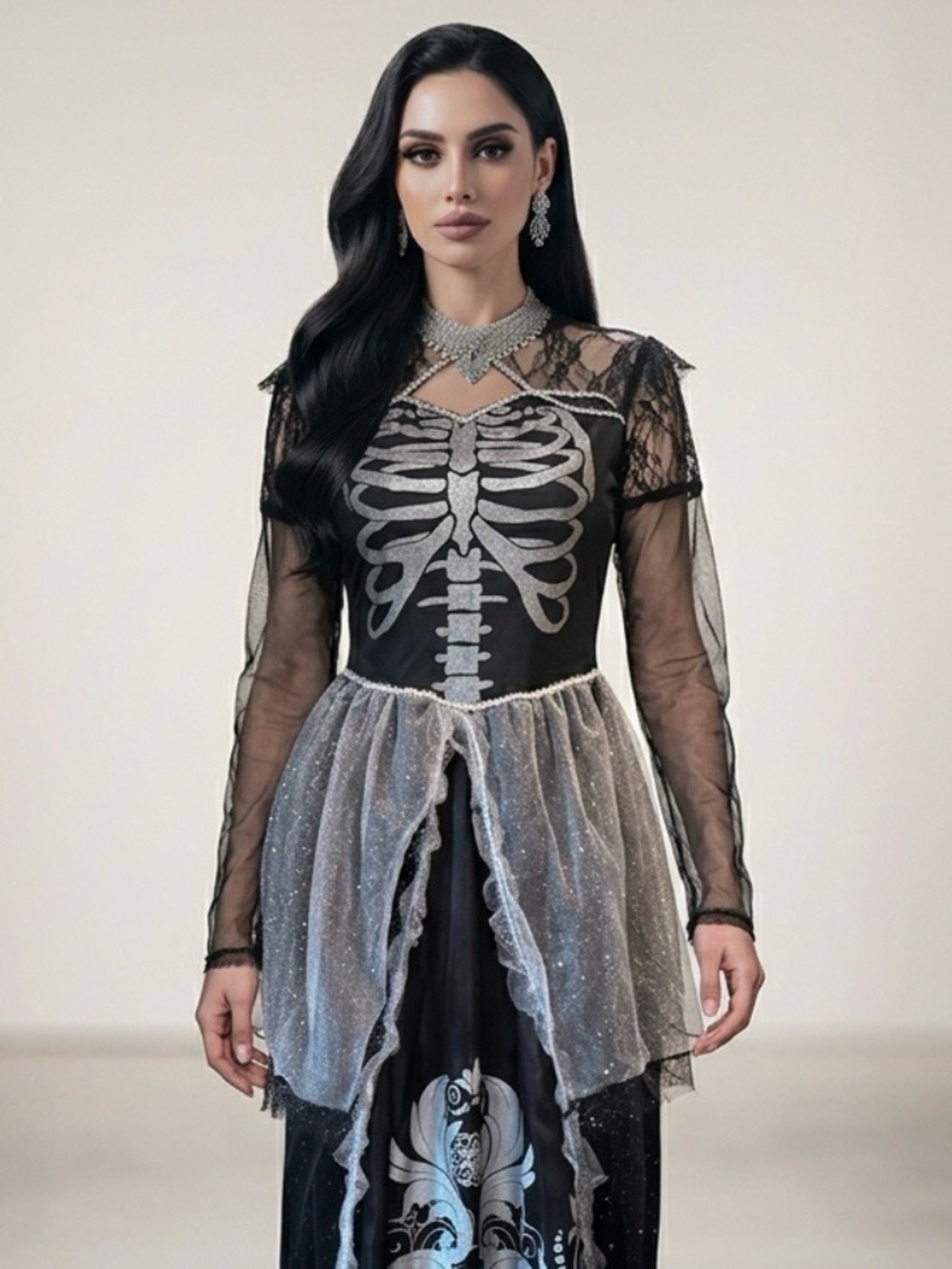 Skeleton Queen Gothic Halloween Costume - Picture 8 of 15